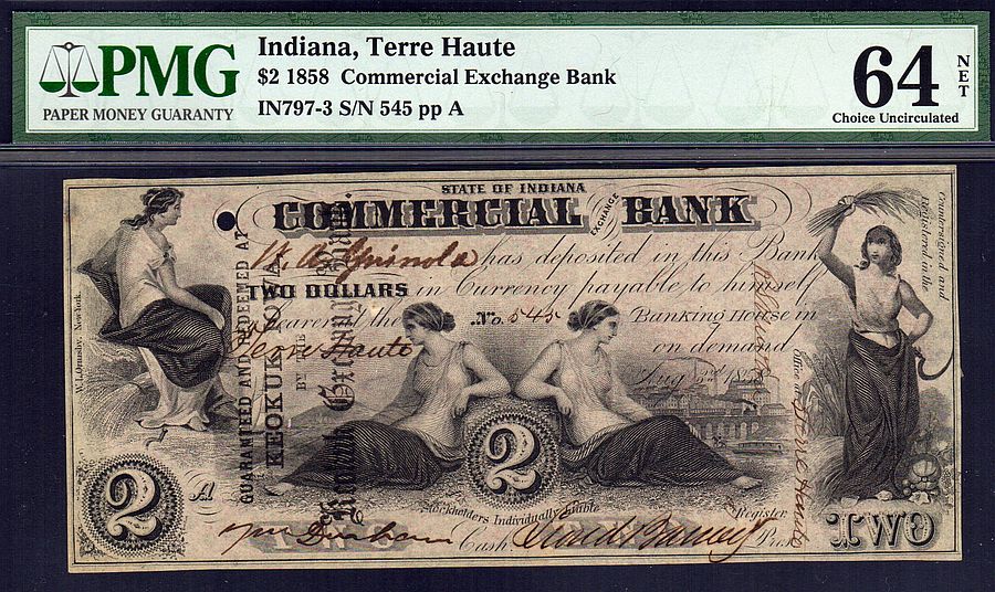 Indiana, Terre Haute, Commercial Exchange Bank, 1858 $1, Choice CU